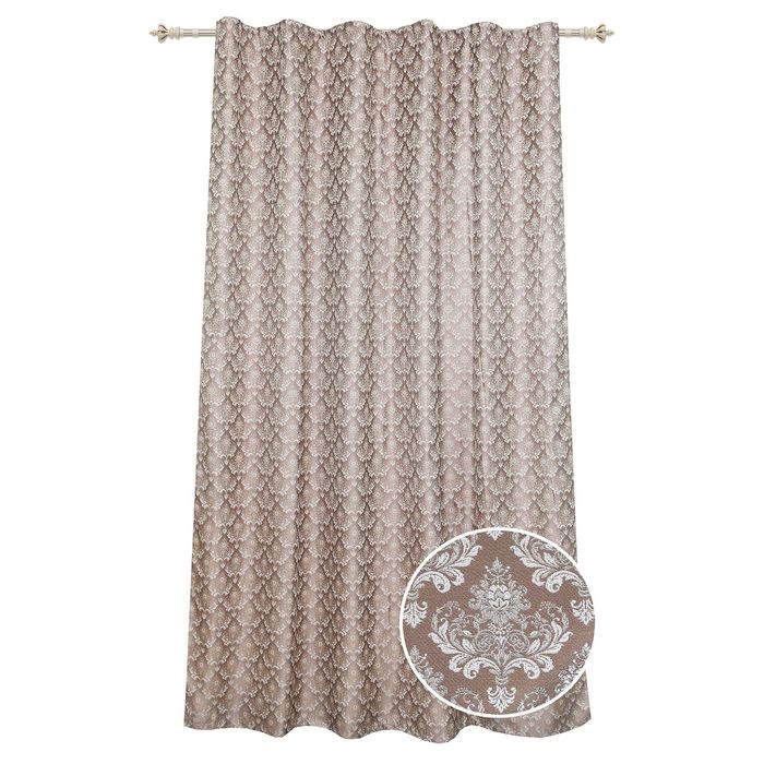 Штора "Коронка" 200х260 см, шт.лента,жаккард, бежевый, 205 гр/м2, п/э 100%