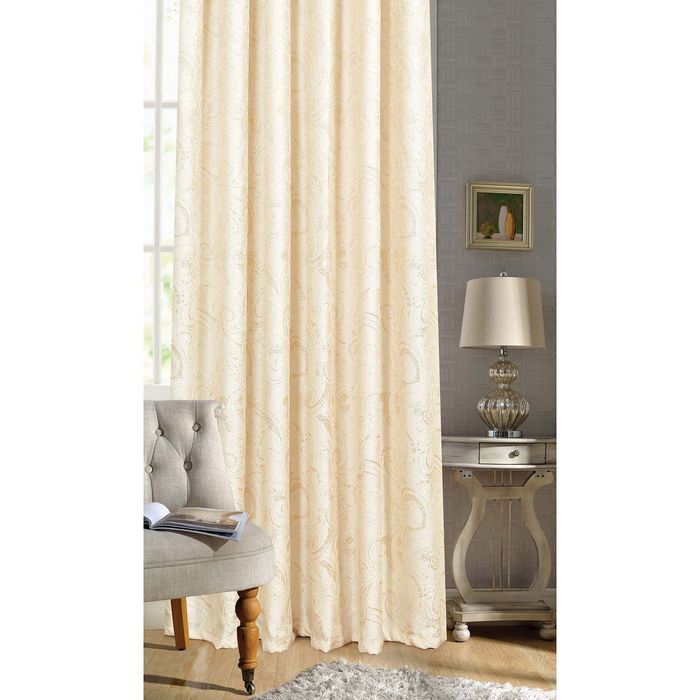 Штора "Огурцы" 200х260 см, шт.лента,жаккард, молочно-золотой, 205 гр/м2, п/э 100%