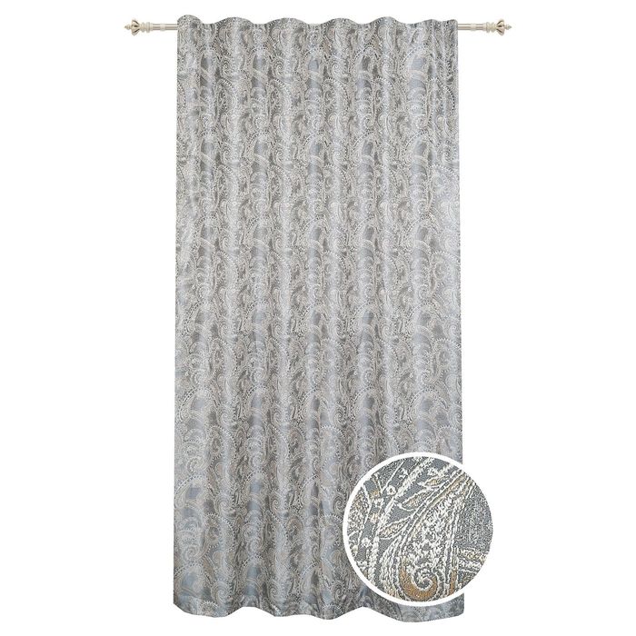 Штора "Огурцы" 200х260 см, шт.лента,жаккард, серый, 205 гр/м2, п/э 100%