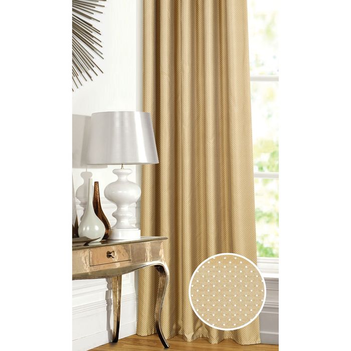 Штора "Горошек" 200х260 см, шт.лента,жаккард, молочно-золотой, 205 гр/м2, п/э 100%