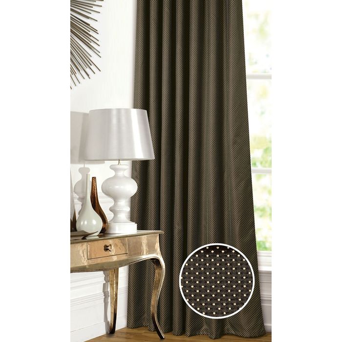 Штора "Горошек" 200х260 см, шт.лента,жаккард, коричневый, 205 гр/м2, п/э 100%