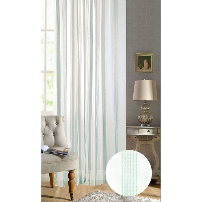 Штора Батист "Полоска", 300х260 см, шт.лента,бирюзовый, п/э 100%