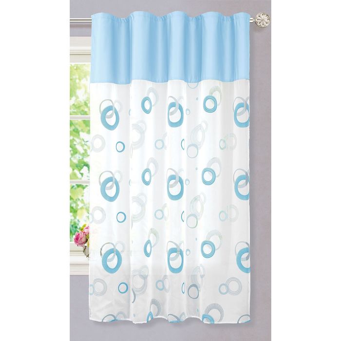 Штора для кухни "Круги" 150х180 см, шт.лента, голубой и серый, 53 гр/м2, п/э 100%