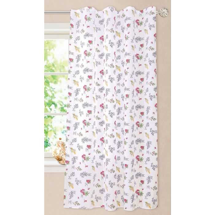 Штора "Цветы", шт.лента, 145х180 см, лен , красный, 76 гр/м2, п/э 100%