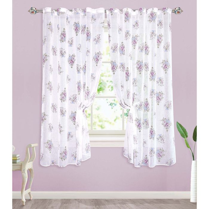 Комплект штор с кулиской"Букет" 145x170, шт.лента, сиренево-голубой, 76 гр/м2, п/э 100%