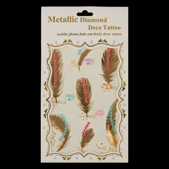 Наклейка пластик стразы "Пёрышки" МИКС 19,5х10,5 см