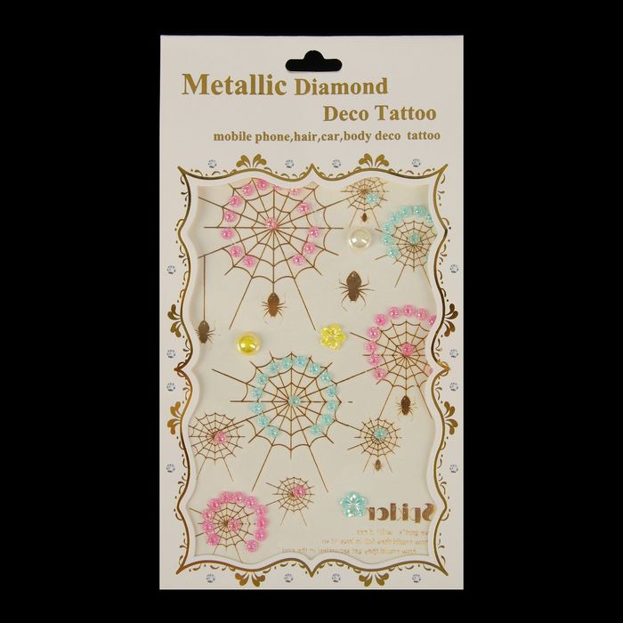 Наклейка пластик стразы "Паук" МИКС 19,5х10,5 см