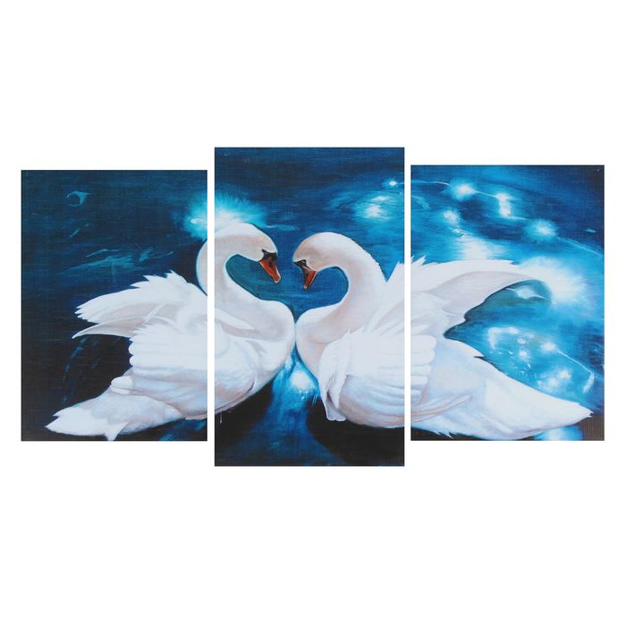 Модульная картина на подрамнике "Сказочные лебеди" (2-31х44; 1-31х51) 93*51 см