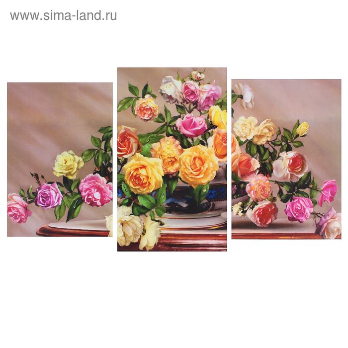 Модульная картина на подрамнике Разноцветные розы (2-31х44; 1-31х51) 93х51 см модульная картина розы прекрасные 140x98