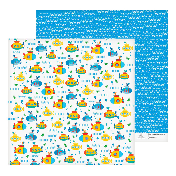 Бумага для скрапбукинга "Подводные лодки", 30.5х30.5 см