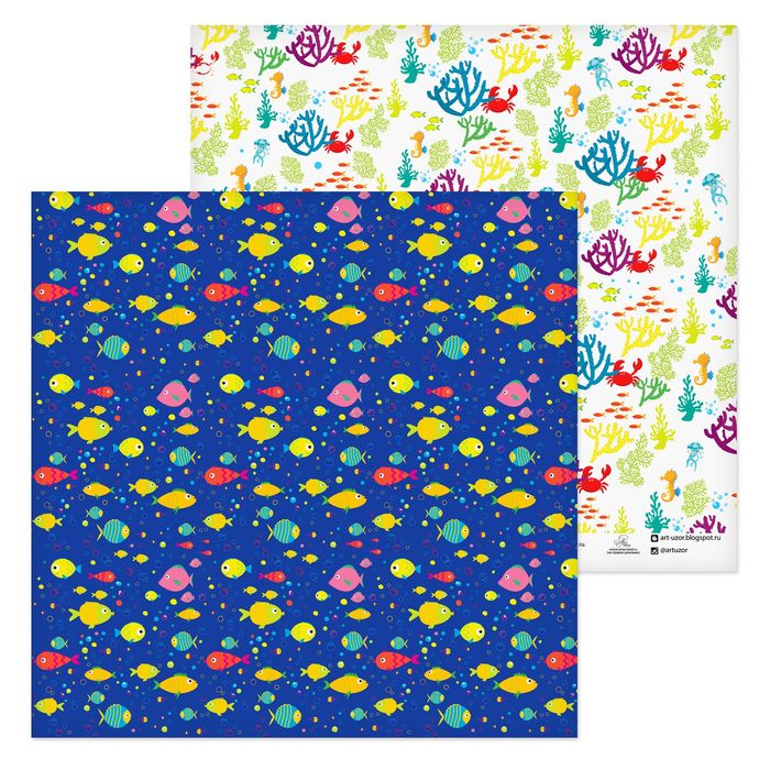 Бумага для скрапбукинга «Морские рыбки», 30,5х30,5 см