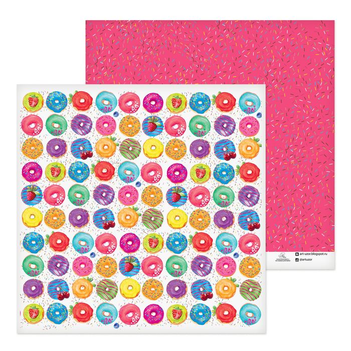 Бумага для скрапбукинга "Яркие пончики", 30.5х30.5 см