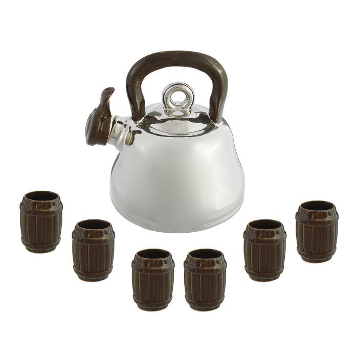 Штоф с рюмками "Чайник", серебро, 7 предметов, 1,25 л