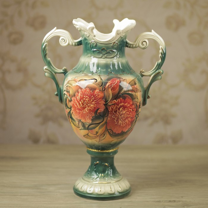 Ваза напольная "Астория" хризантемы, зелёная