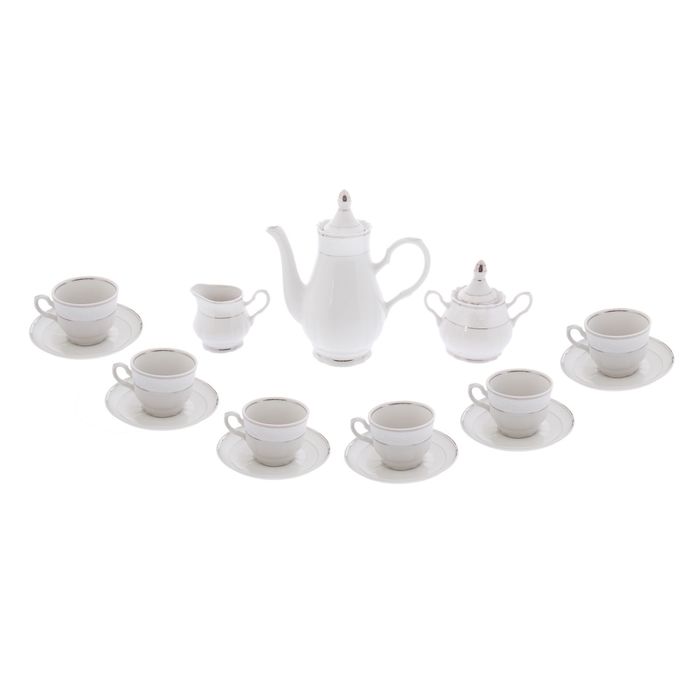Сервиз кофейный "Романс", 15 предметов: кофейник 825 мл, сахарница 250 мл, сливочник 200 мл, 6 чашек 120 мл, 6 блюдец 12 см
