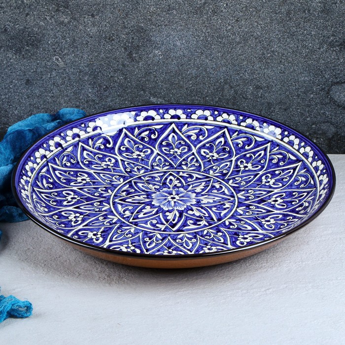 Ляган Риштанская Керамика Цветы, 36 см, синий