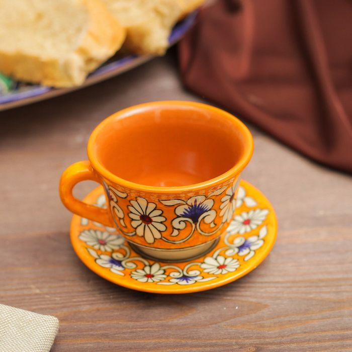 Чайная пара 0,1л (тарелка 10см, чашка 7,5см) оранжевая