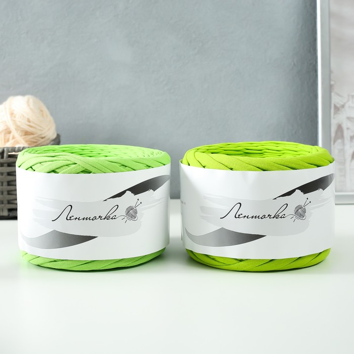 Пряжа трикотажная широкая 100м/350гр, ширина нити 7-9 мм (ярко-зеленый)