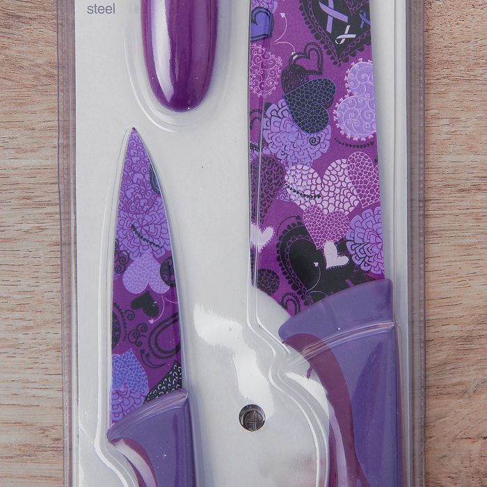 Набор 3 пр: 2 ножа с антиналипающим покрытием 8,5/20 см, овощечистка "Сердца"