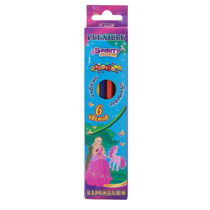 Карандаши 06цв в картонной коробке Принцесса заточенные ПЛАСТИКОВЫЕ шестигранные