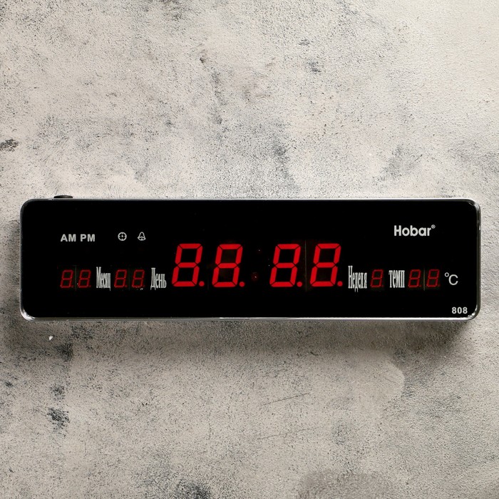 Часы настенные электронные «Классика», длинные, цифры красные, от сети, 33,5 х 3 х 9 см