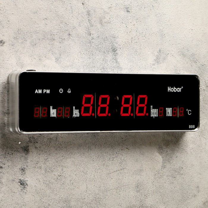 Часы настенные электронные «Классика», длинные, цифры красные, от сети, 33,5 х 3 х 9 см