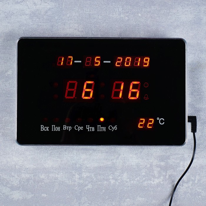 Часы настенно-настольные электронные «Классика», цифры красные, от сети, 25 х 3 х 16 см