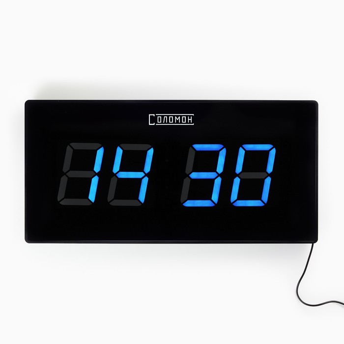 Часы электронные настенные Соломон, с будильником, 47 х 3 х 23 см, синие цифры часы электронные настенные настольные соломон с будильником 15 х 36 см зеленые цифры