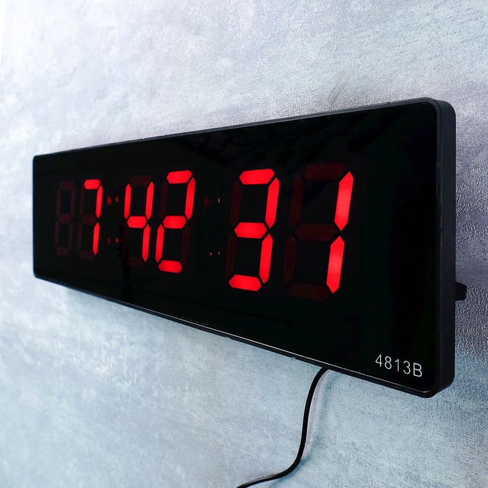 Часы настенные электронные «Классика», длинные, цифры красные, от сети, 18 х 4 х 10 см