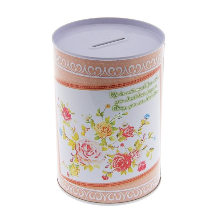 Копилка металл "Розы на розовом" 12,2х8,2х8,2 см