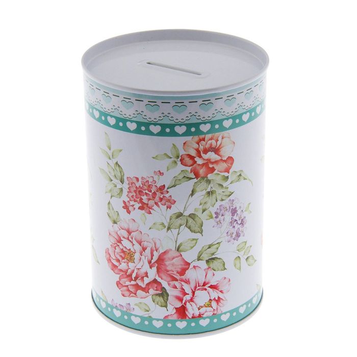 Копилка металл "Королевские пионы" 12,2х8,2х8,2 см