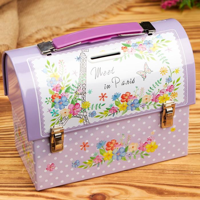 Копилка металл сундучок "Цветущий Париж" 13,5х17,2х8,2 см