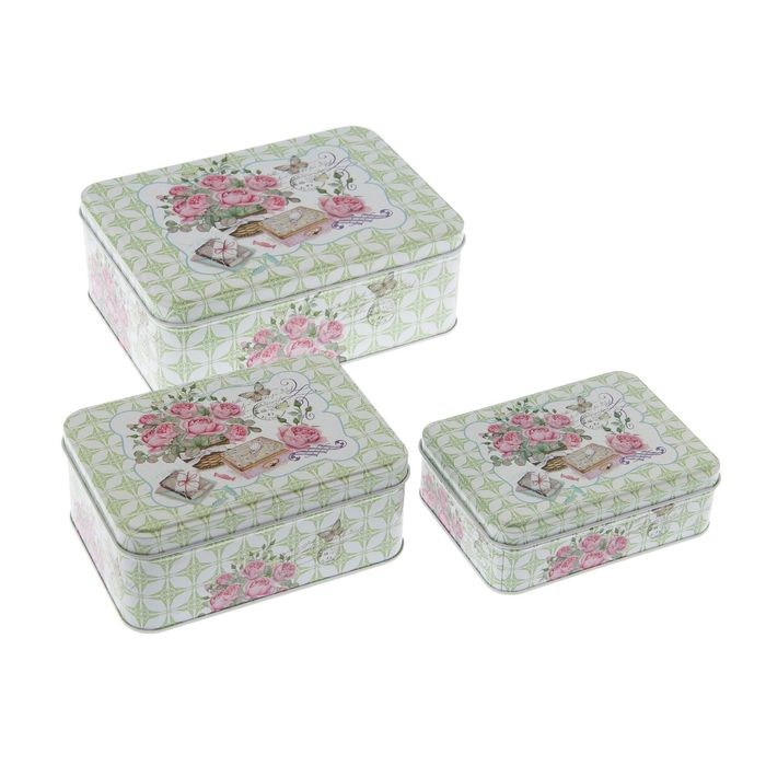 Шкатулка металл "Розовые пионы. Шебби-шик" набор 3 шт 7х18,5х13,5 6х14,5х10,5 4х9х12,5 см