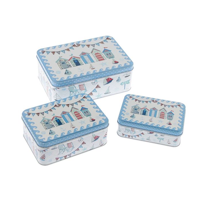 Шкатулка металл "Морская" набор 3 шт 7х18,5х13,5 6х14,5х10,5 4х9х12,5 см