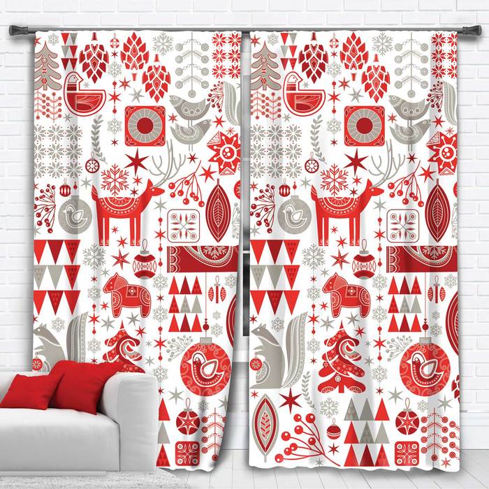 Комплект штор "Этель" Новогодний узор 145*260 см-2 шт, 100% п/э, 140 г/м2
