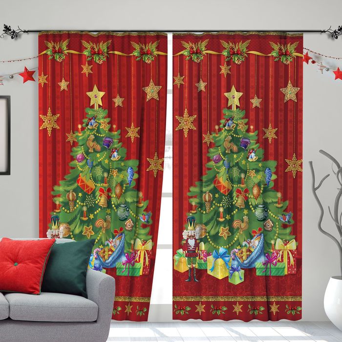 Комплект штор "Этель" Ёлочка 145*260 см-2 шт, 100% п/э, 140 г/м2