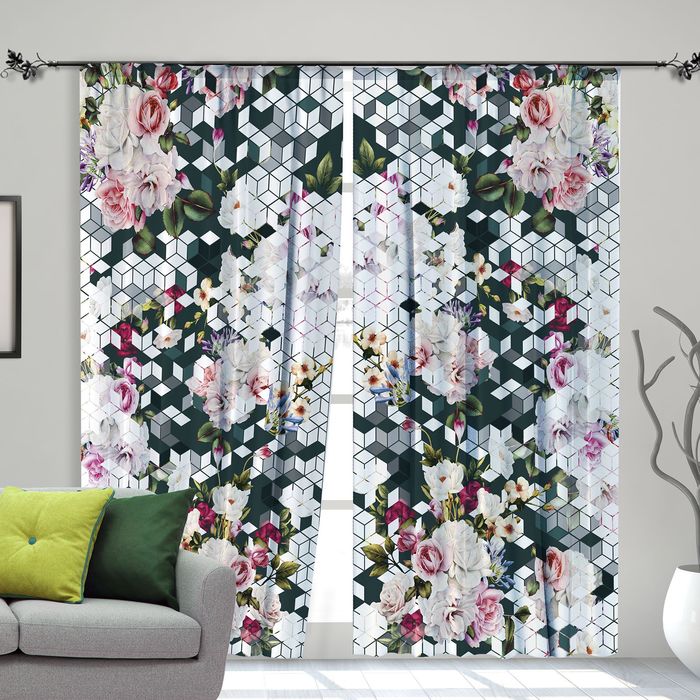 Комплект штор "Этель" Геометрия цветов 145*260 см-2 шт, 100% п/э, 140 г/м2