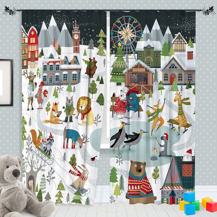 Комплект штор "Этель" Зимние забавы 145*260 см-2 шт, 100% п/э, 140 г/м2