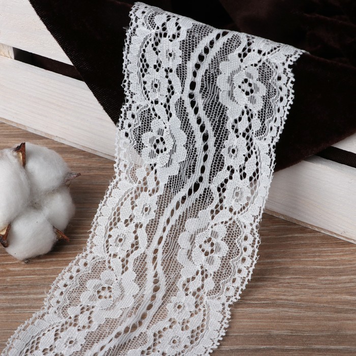 Кружево эластичное, ширина 80мм, 10±1м, цвет белый