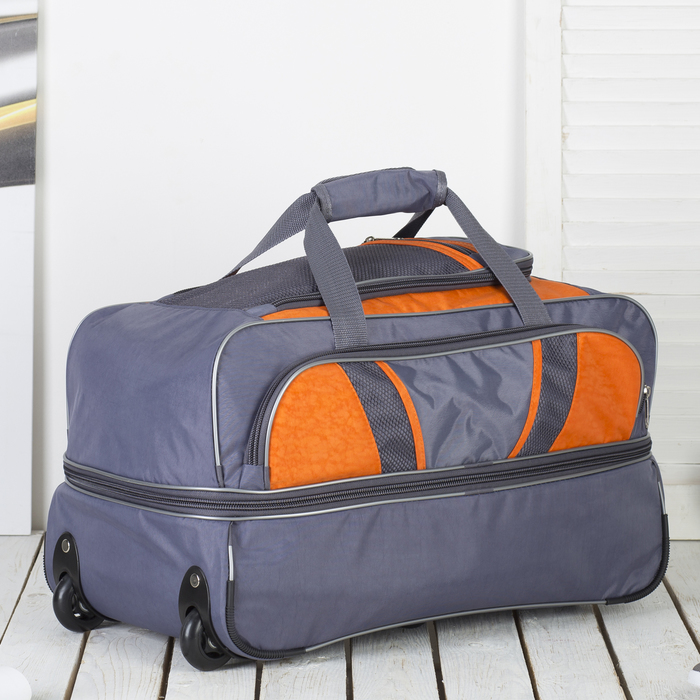 Сумка дорожная на колёсах, 1 отдел, 3 наружных кармана, цвет серый/оранжевый