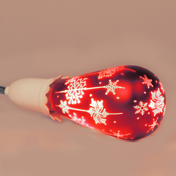 Лампа светодиодная декоративная "Снежинки" ST64, красная, 1,6 Вт, 220 В, ТЕПЛО-БЕЛЫЙ