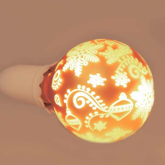 Лампа светодиодная декоративная "Снежинки" G80, желтая, 1,4 Вт, 220 В, ТЕПЛО-БЕЛЫЙ