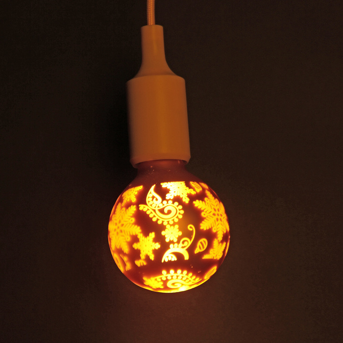 Лампа светодиодная декоративная "Снежинки" G80, желтая, 1,4 Вт, 220 В, ТЕПЛО-БЕЛЫЙ