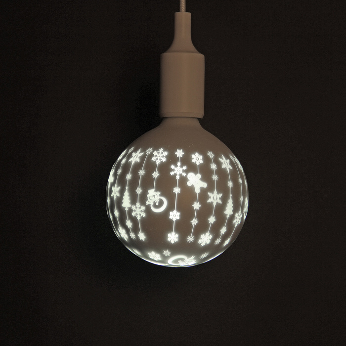 Лампа светодиодная декоративная "Снежинки" G125, белая, 1.4 Вт, 220 В, ТЕПЛО-БЕЛЫЙ