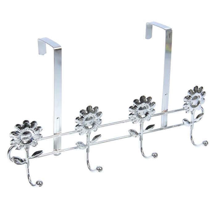 Вешалка надверная, 4 крючка 30х8х18 см "Подсолнухи" (ширина двери 4,5 см)