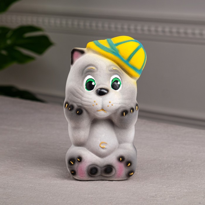 

Копилка "Кот-хулиган", серая, флок, 18 см, микс