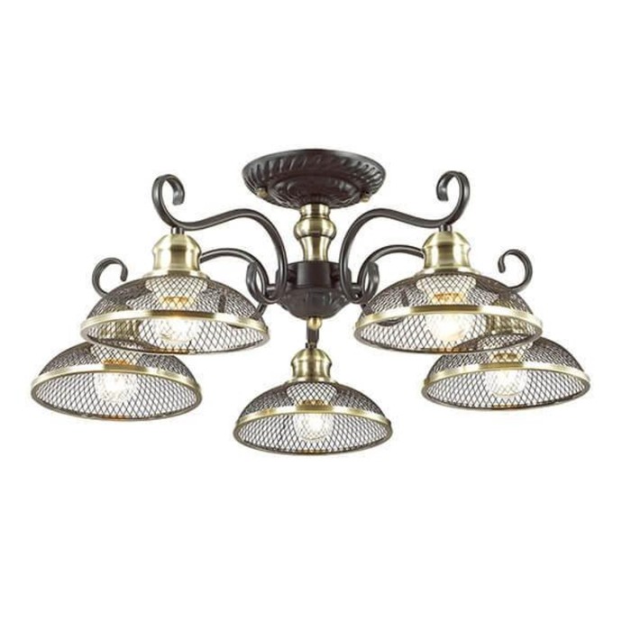 Люстра потолочная ZEROME 5x40W E27 кофе, золото 62x62x23,5см