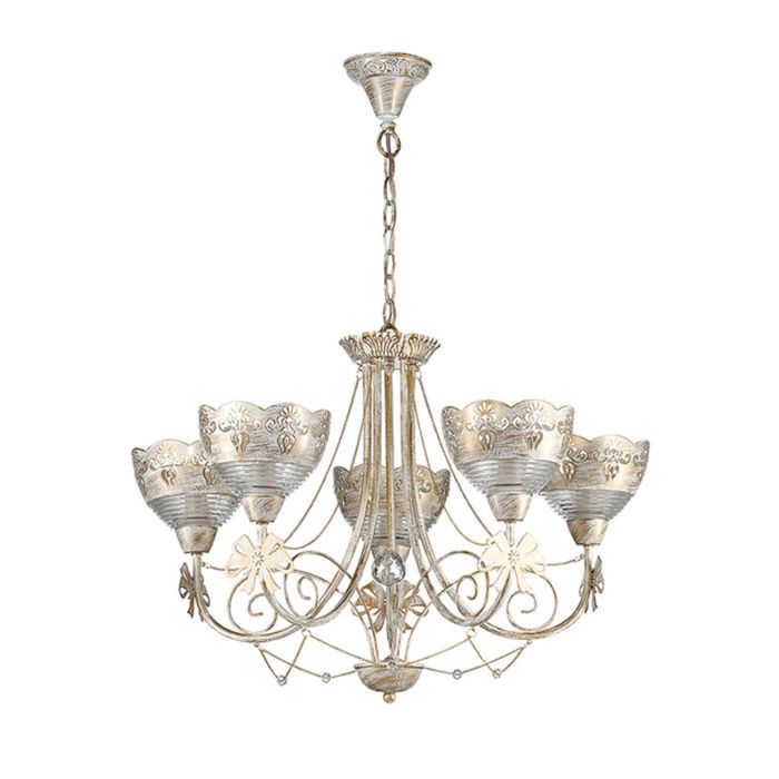 Люстра потолочная FARFALLA 5x60W E27 белый с золотой патиной 64x64x42см