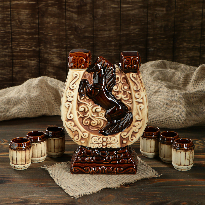 Штоф с рюмками "Подкова", узор, шамот, 7 предметов, 1,1 л