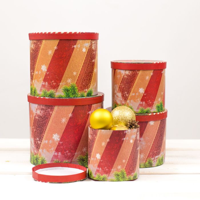 Набор коробок 5 в 1 круг "Новогодняя почта" (14 х14/16 х 16/18 х18 /20 х20/22 х22)